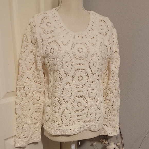 POL Sweaters - POL Cream Crochet Crew Neck Sweater NWOT